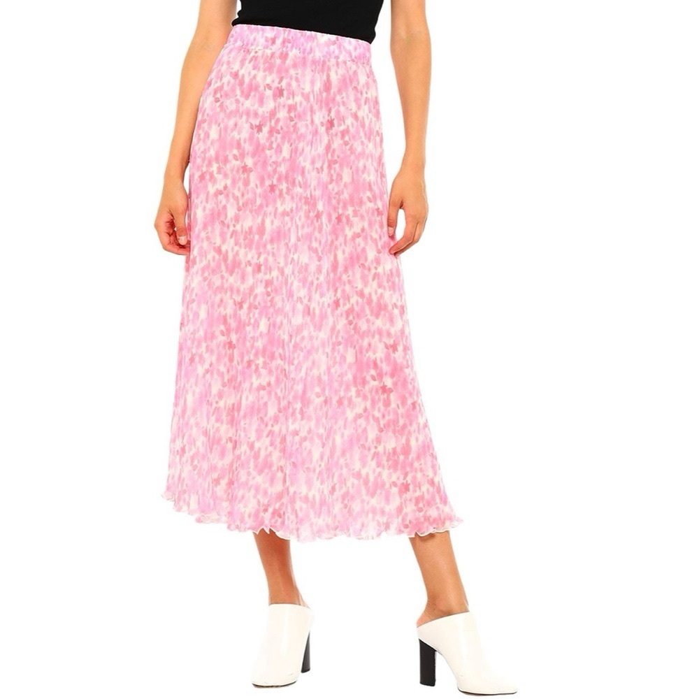 Ganni pink floral midi skirt